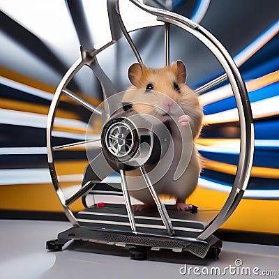 A heroic hamster in a high-tech wheel, rolling into action to save the day2 Stock Photo