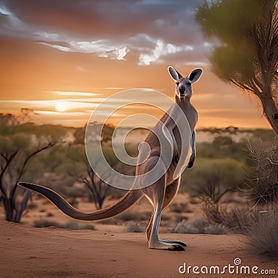 A heroic kangaroo with a boomerang shield, defending the outback from danger1 Stock Photo