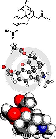 heroin (diacetylmorphine) narcotic drug, molecular model Vector Illustration