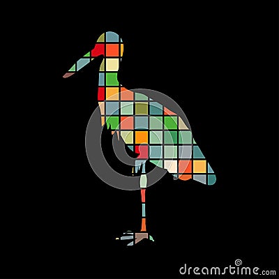Heron bird color silhouette animal Vector Illustration