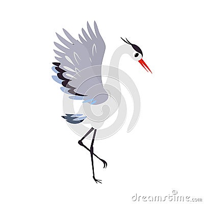 Heron Bird with Long Legs and Beak Standing Vector Illustration Vector Illustration