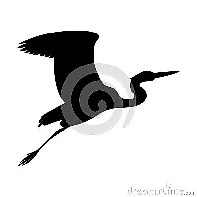 Heron flying, vector illustration , black silhouette Vector Illustration