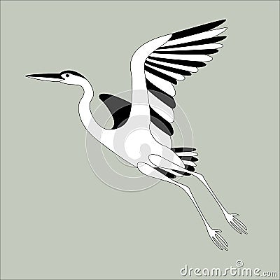 heron flying , vector illustration , lining draw, profile Vector Illustration
