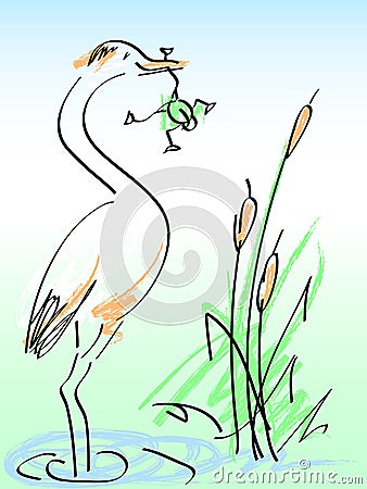 Heron and frog Vector Illustration