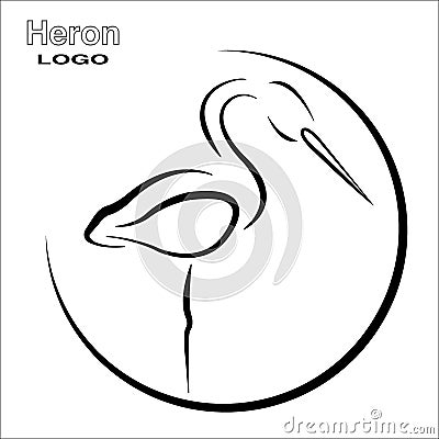 Heron. Round outline logo. Vector Illustration