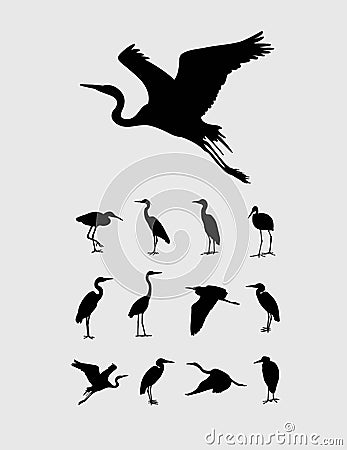 Heron and Stork Bird Silhouettes Vector Illustration