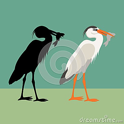 Heron vector illustration style Flat silhouette Vector Illustration