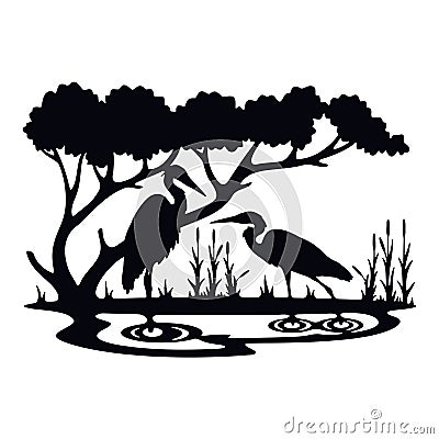 Herons Wildlife, Wildlife Stencils - Forest Silhouettes for Cricut, Wildlife clipart, png Cut file, iron on, vector Vector Illustration