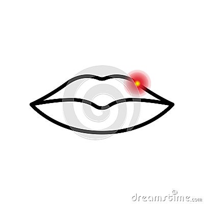 Herpes on Lips Line Icon. Labial Linear Sore Canker Pictogram. Blister, Fever, Sore, Infection on Lips Outline Icon Vector Illustration