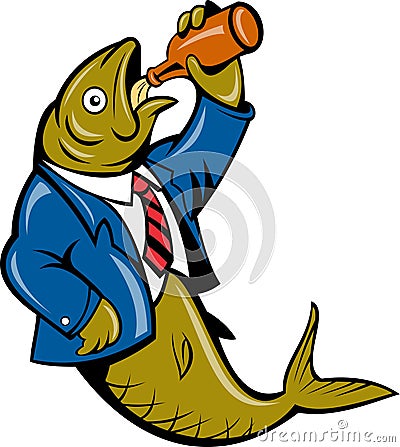 Herring fish drinking beer bottle Stock Photo