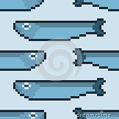 Herring pixel art background. Fish pixelated 8 bit pattern seamless. vector texture Vector Illustration