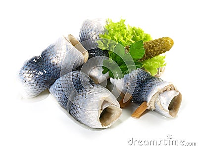 Herring Rolls on White Stock Photo