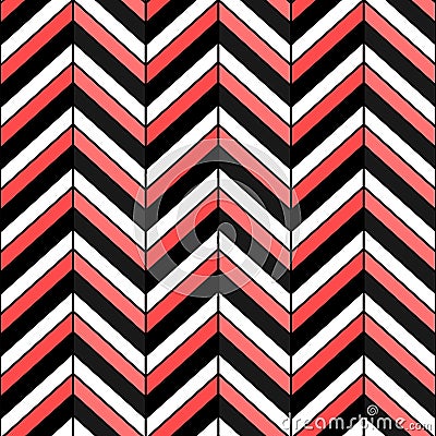 Herringbone seamless pattern. Vector zigzag black, white and red texture. Vector Illustration