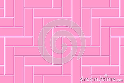 Herringbone or fishbone pink tile wall. Ceramic or stone brick background. Kitchen backsplash, baby girl room, bathroom Vector Illustration