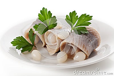 Herrings with small onions Stock Photo