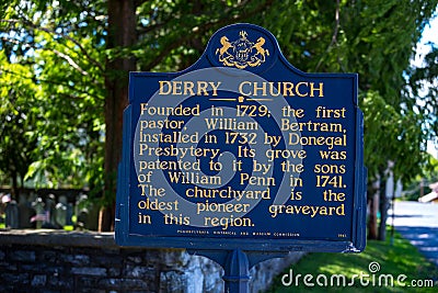 Derry Church Historic Marker Sign at Hershey Editorial Stock Photo