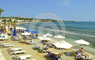 Hersonissos beach tourists in Crete Editorial Stock Photo