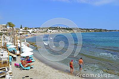 Hersonissos beach tourists in Crete Editorial Stock Photo