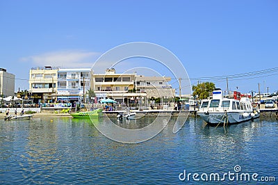 Hersonissos tourist boats in the harbour Editorial Stock Photo