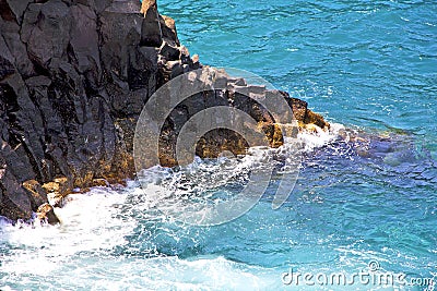 Hervideros brown rock in white coast lanzarote Stock Photo