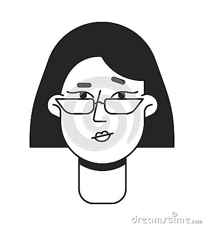 Hesitant woman with eyeglasses flat line monochromatic vector character head Vector Illustration