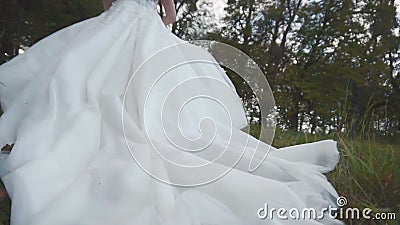 Het Huwelijkskleding van de bruid op Gras stock footage Het Huwelijkskleding van de bruid op Gras stock footage