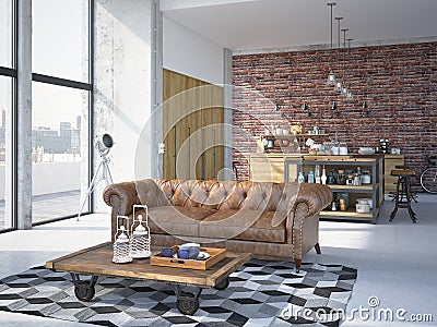 Modern bruin keuken binnenlands ontwerp vector illustratie ...