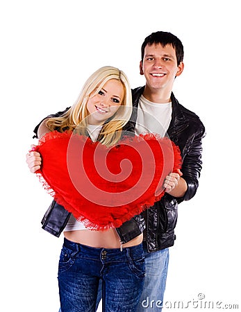 Heterosexual couple with a big heart Stock Photo