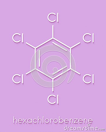 Hexachlorobenzene perchlorobenzene, HCB banned fungicide molecule. Persistent Organic Pollutant and probable human carcinogen. Stock Photo