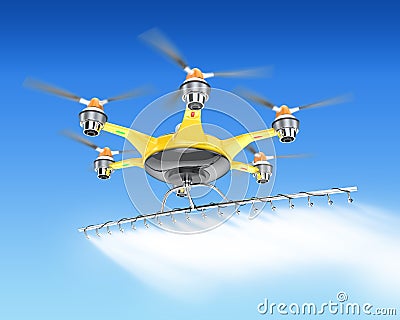 Hexacopter with crop sprayer flying in the sky Stock Photo