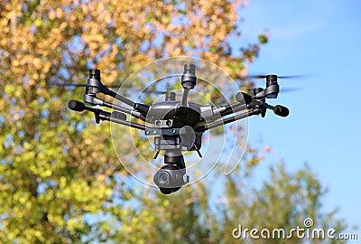 Hexacopter with Surveillance Camera Stock Photo