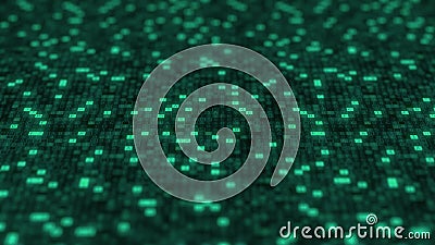 Hexadecimal symbols flashing on a green computer screen. 3D rendering Stock Photo