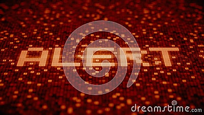 Flashing hexadecimal symbols on a red computer screen compose ALERT word. 3D rendering Stock Photo