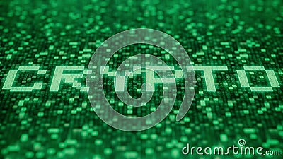 Hexadecimal symbols on a green computer screen compose CRYPTO word. 3D rendering Stock Photo