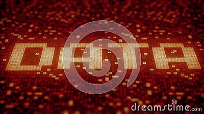 Hexadecimal symbols on a red computer screen compose DATA word. 3D rendering Stock Photo