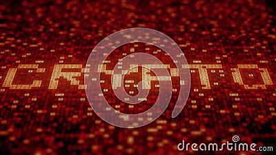 Hexadecimal symbols on a red display compose CRYPTO word. 3D rendering Stock Photo