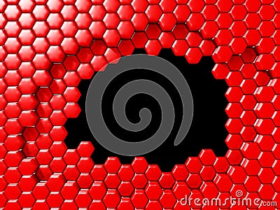 Hexagon Abstract Chaotic Red Bricks Wall Background Stock Photo