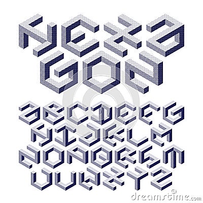 Hexagon alphabet made of impossible shapes Vector Illustration