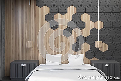 Hexagon bedroom interior front Stock Photo