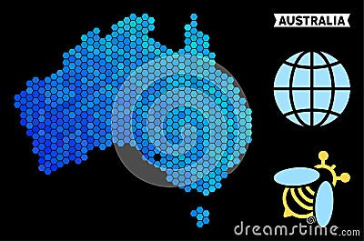 Blue Hexagon Australia Map Vector Illustration