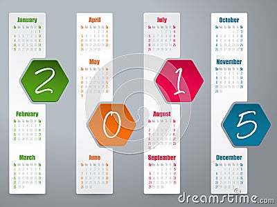 2015 hexagon calendar design for year 2015 Vector Illustration