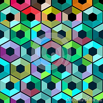 Hexagon with color triangles.Abstract seamless background. Vector illustration. Colorful polygon style with triangular geometric p Vector Illustration