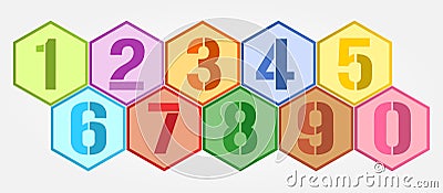 Hexagon colorful numbers set. Vector Illustration