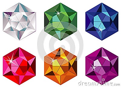 Hexagon cut precious stones with sparkle Vector Illustration