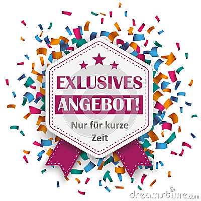 Hexagon Emblem Exklusives Angebot Confetti Stock Photo