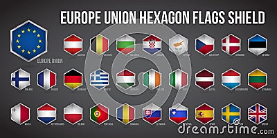 Hexagon Flags Shield Europe Union Vector Illustration