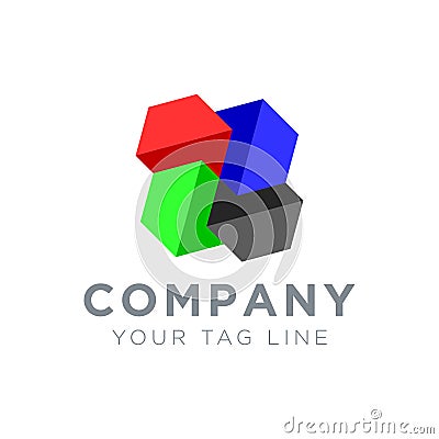 The hexagon logo is circular into 4 parts Vector Illustration