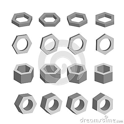 Hexagon. Monochrome set of geometric prism shapes, platonic solids, vector illustration Vector Illustration