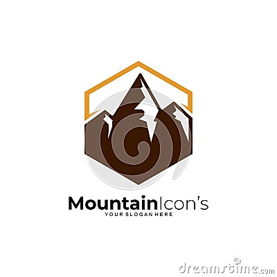 Hexagon mountain logo vector, simple style Vector Illustration