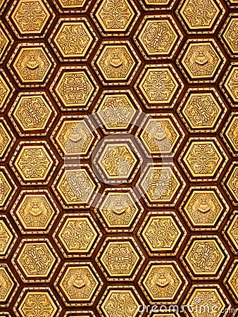 Hexagon ornate golden ceiling pattern Stock Photo